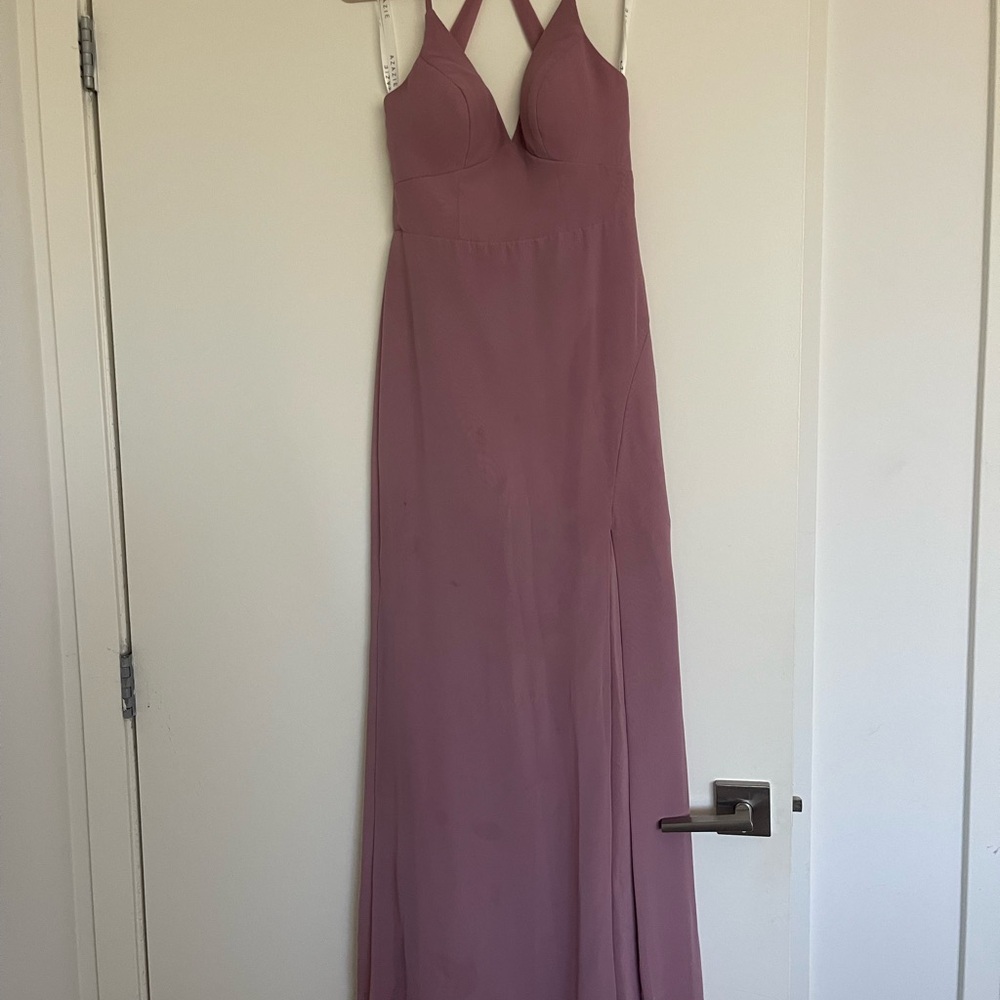 Azazie Mauve Backless Halter Dress